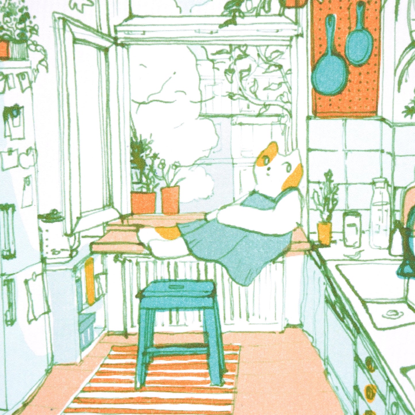 ART PRINT - Kitty in Kitchen (Orange)