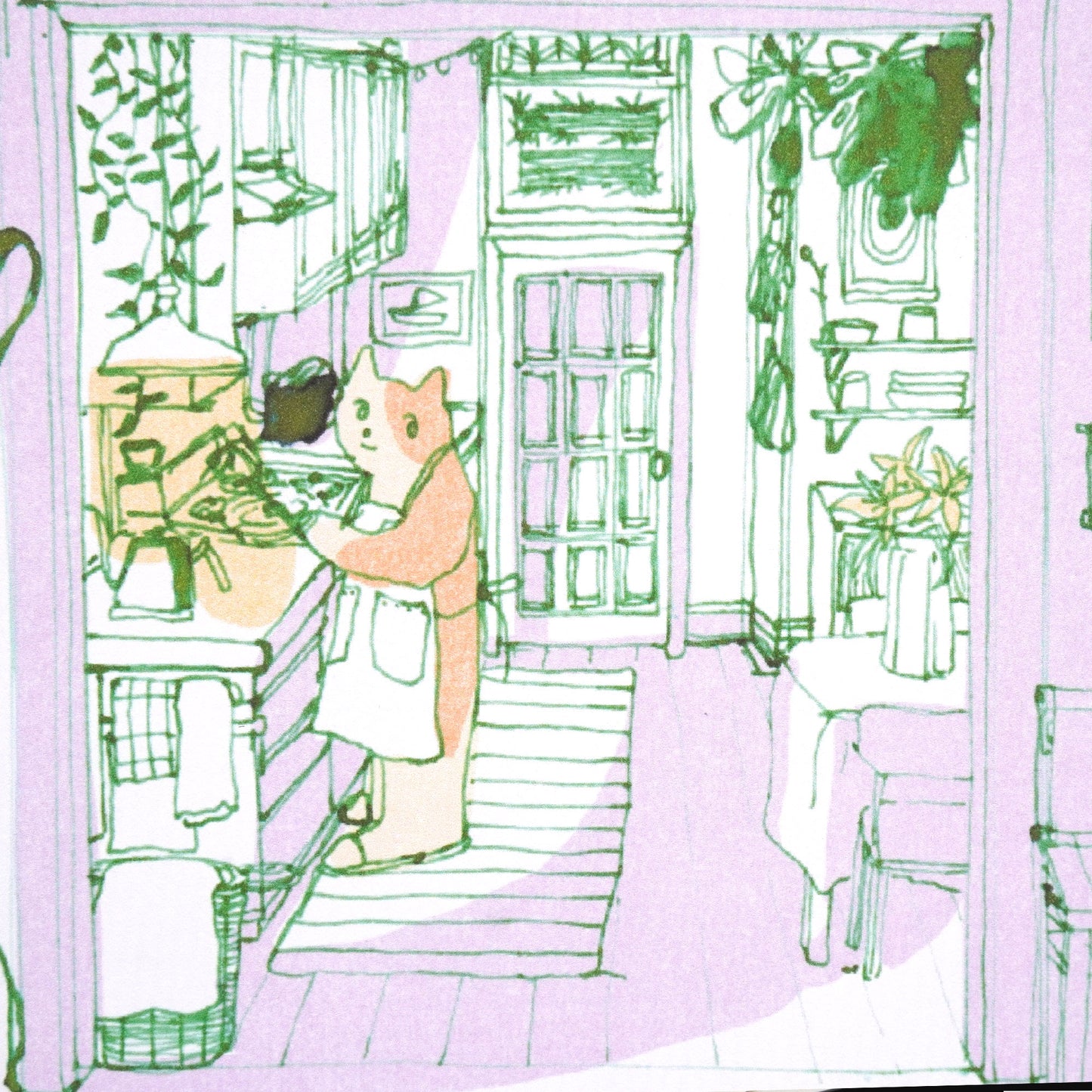 ART PRINT - Kitty in Kitchen (Pink)